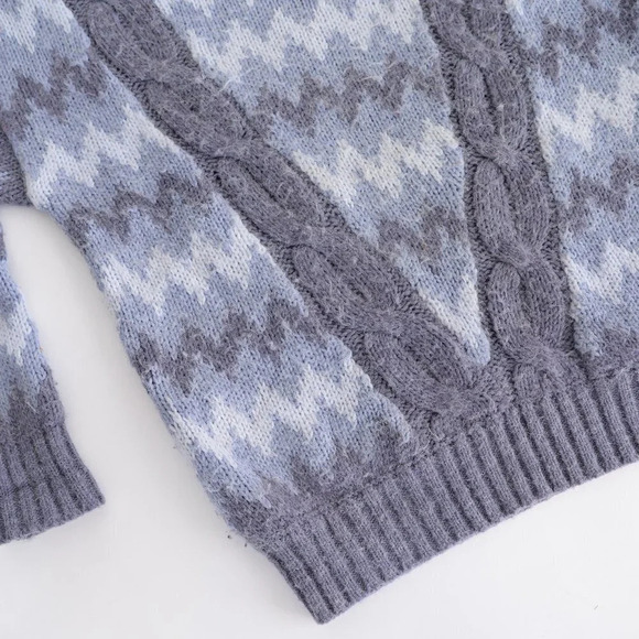 Vintage  White Stag Multi Blues Chevron Print Sweater Size Large - Picture 7 of 12